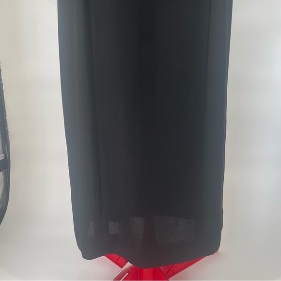 80s Morton Myles Black Peplum Dramatic Shoulder Crepe Midi Dress - Picture 10 of 14